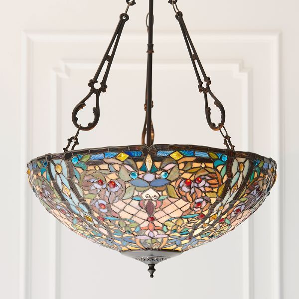 Kolorowa witrażowa lampa wisząca w stylu klasycznym