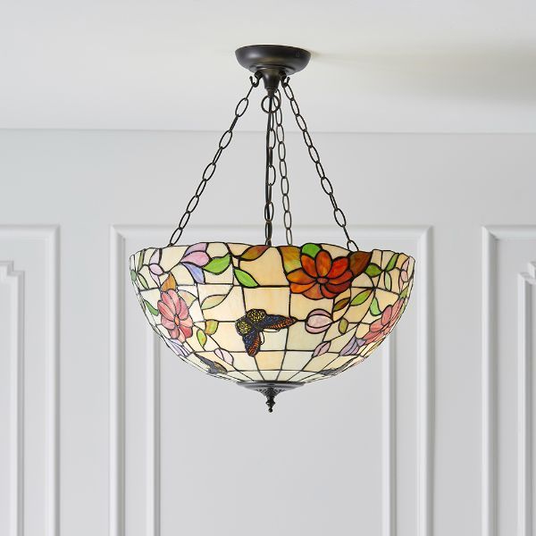 Lampa sufitowa z dekoracyjnym witrażowym kloszem