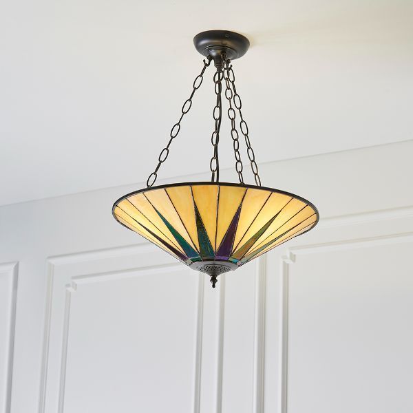 Lampa wisząca z łańcuchami i kloszem dekoracyjnym