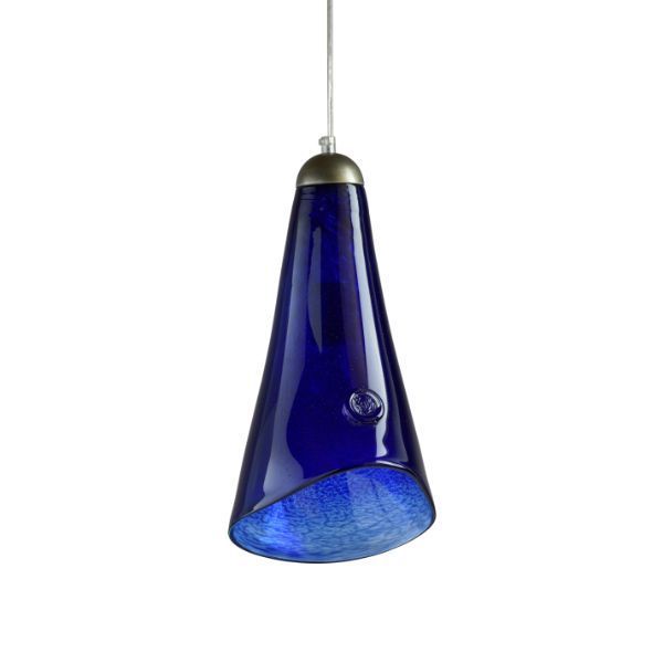 Lampa wisząca z kobaltowym szklanym kloszem do salonu w stylu retro