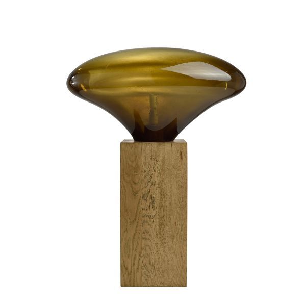 Stołowa lampa ze szklanym oliwkowym kloszem