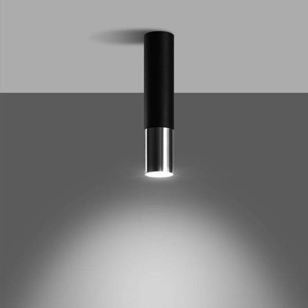 Lampa sufitowa tuba czarna ze srebrnym pierścieniem