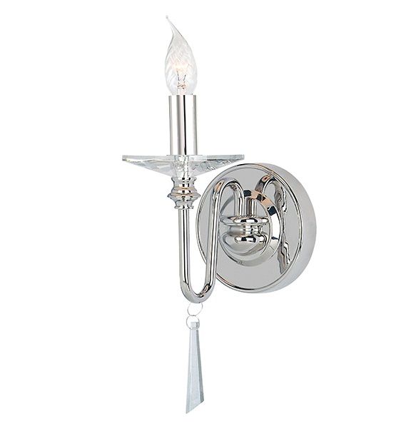 elegancki kinkiet w klasycznym stylu, dekoracyjny kryształ, lakierowany srebrny