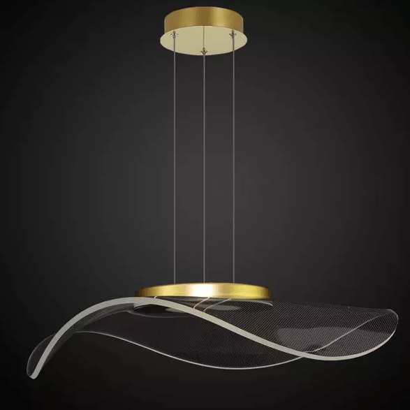 Designerska i nowoczesna lampa wisząca LED - złota z pleksy