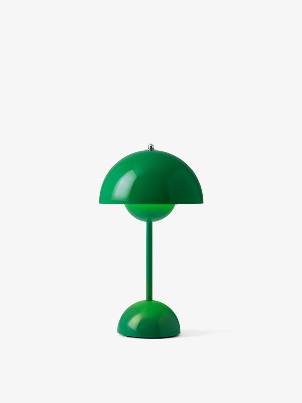 Zielona lampa stołowa przenośna z metalowym kloszem