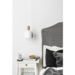 OUTLET Biała lampa wisząca Loft Ovoli S - drewniany detal (Kopia)