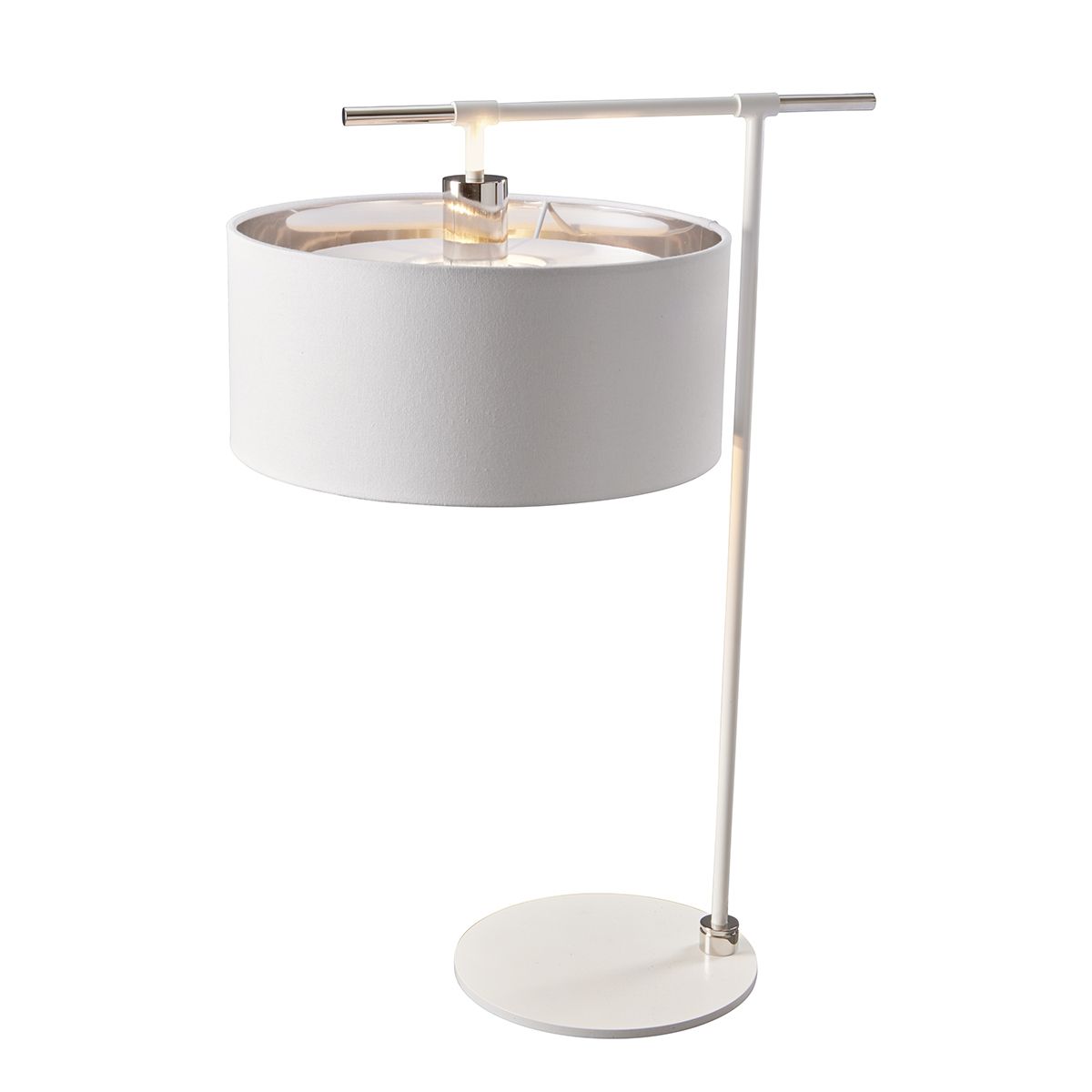 Nowoczesna lampa stołowa Modern - biały abażur, srebrne detale