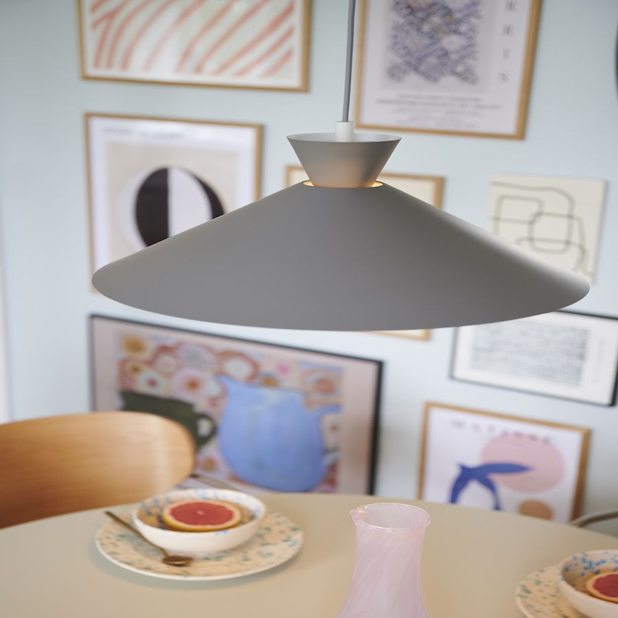 Stożkowa lampa nad stół w kolorze szarym