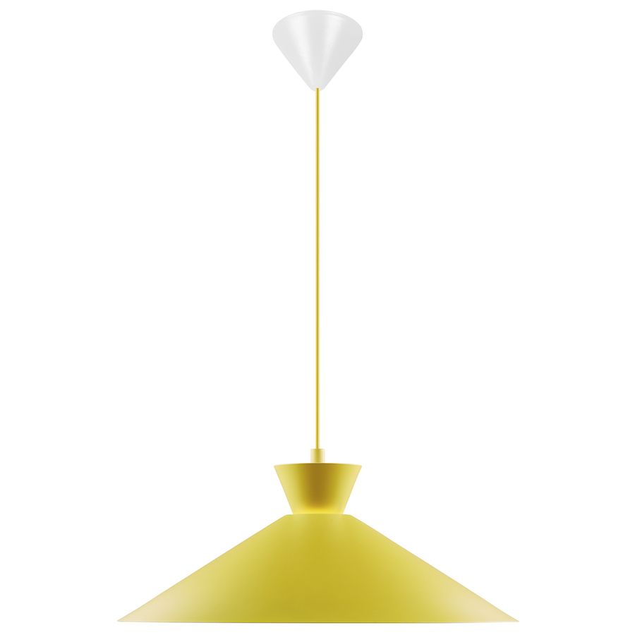Duża lampa wisząca z szerokim kloszem w kolorze żółtym