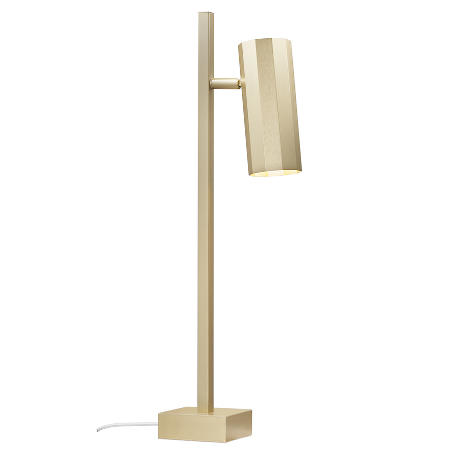 Elegancka lampa biurkowa Alanis - satynowy mosiądz