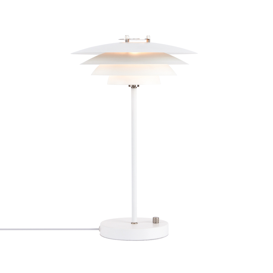 Biała lampa stołowa Bretagne - włącznik w podstawie
