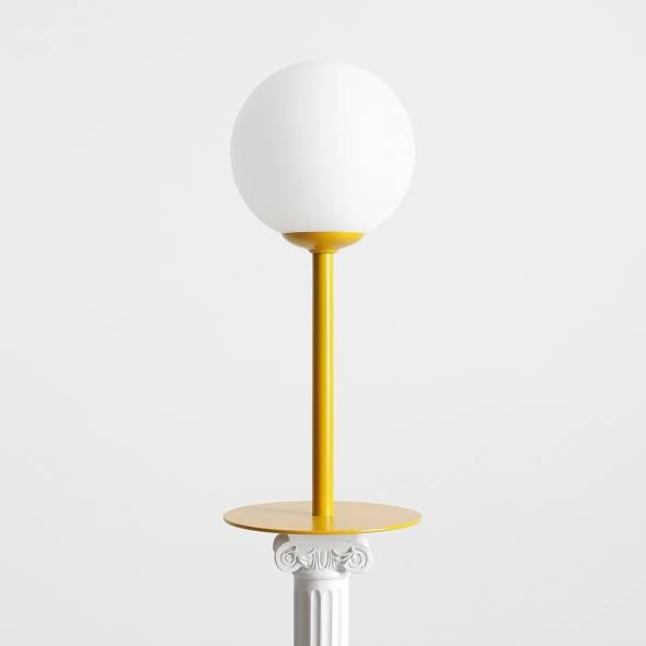 Musztardowa lampa stołowa Pinne - mleczny klosz