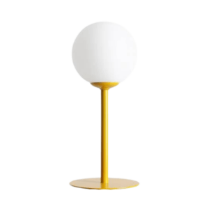 Musztardowa lampa stołowa kulka Pinne - mleczny klosz