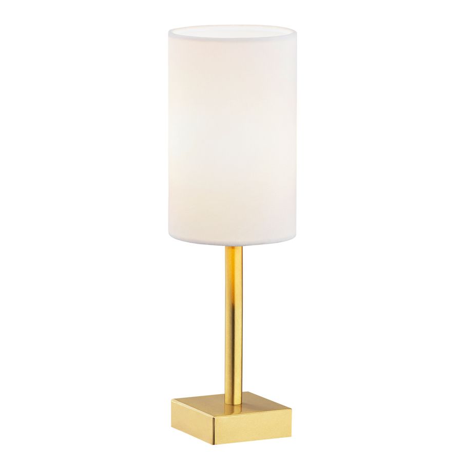 Lampa stołowa złota z małym, białym abażurem