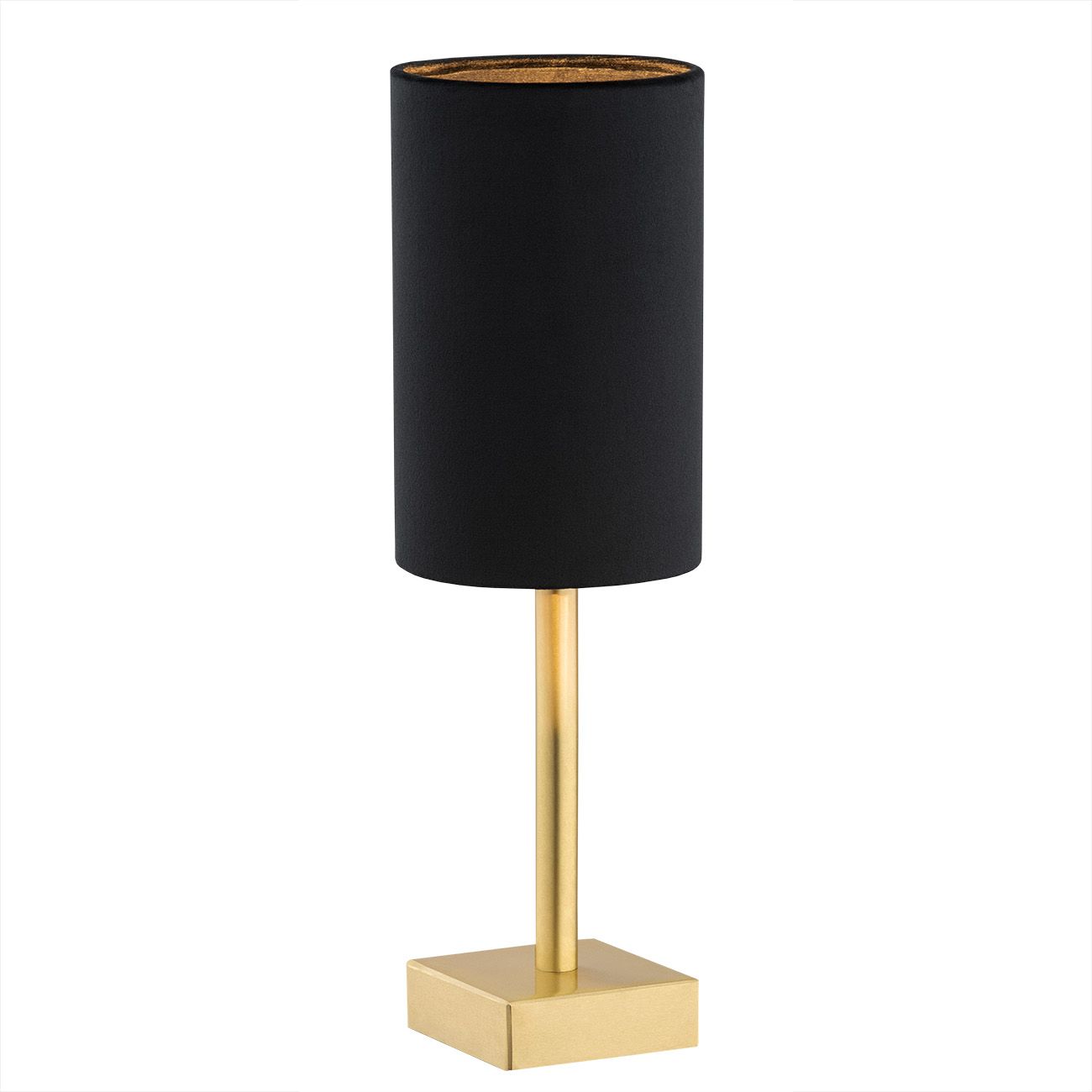 Lampa stołowa ze złotą podstawą i abażurem czarnym