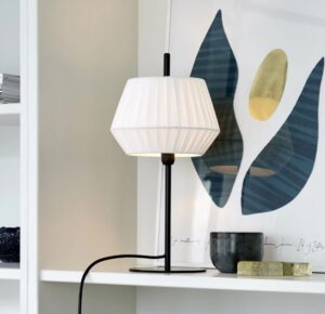 Czarna lampa stołowa Dicte - Nordlux, biały plisowany abażur