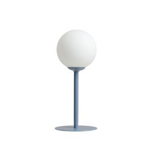 Niebieska lampa stołowa kula Pinne - mleczny klosz