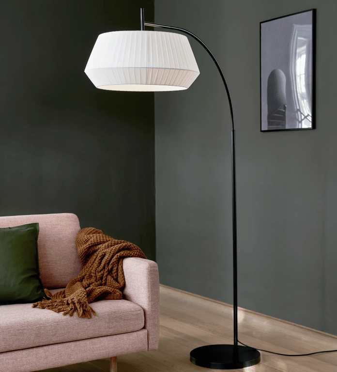 Czarna lampa podłogowa do salonu Dicte - Nordlux - łukowa