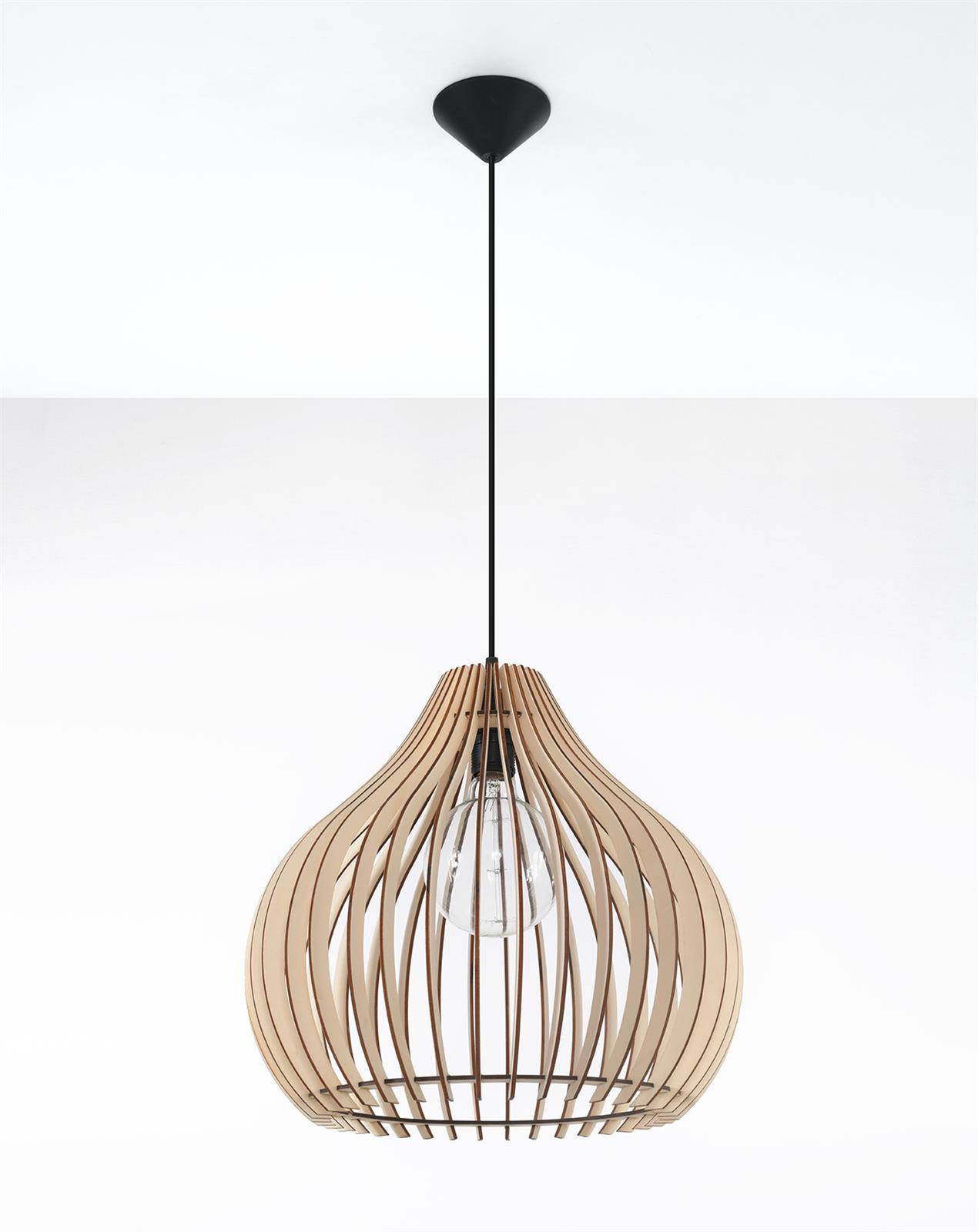Lampa wisząca Aprilla - z drewnianym kloszem