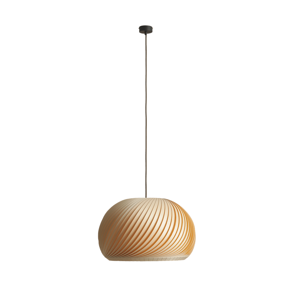 Lampa wisząca z kloszem dużym, wykonanym z drewna