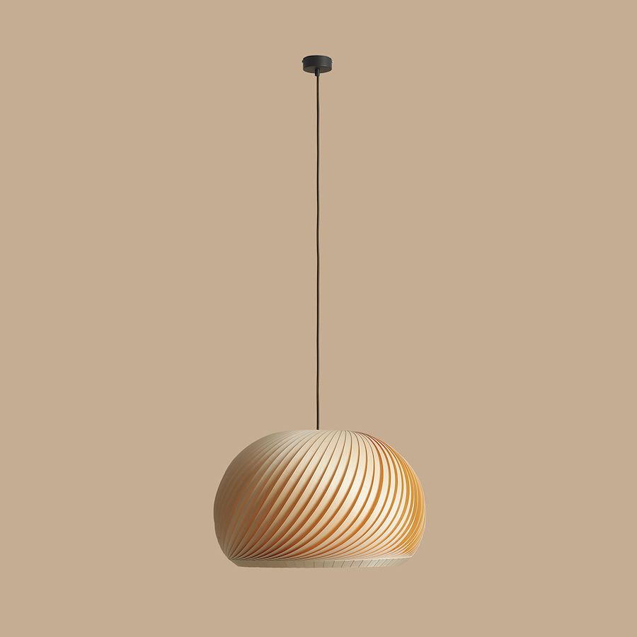 Lampa wisząca z kloszem drewnianym, nowoczesna