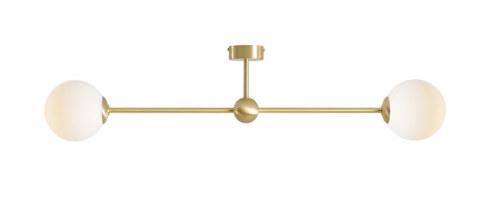 Lampa sufitowa Pearl Long 2 - złota, podłużna, mleczne klosze