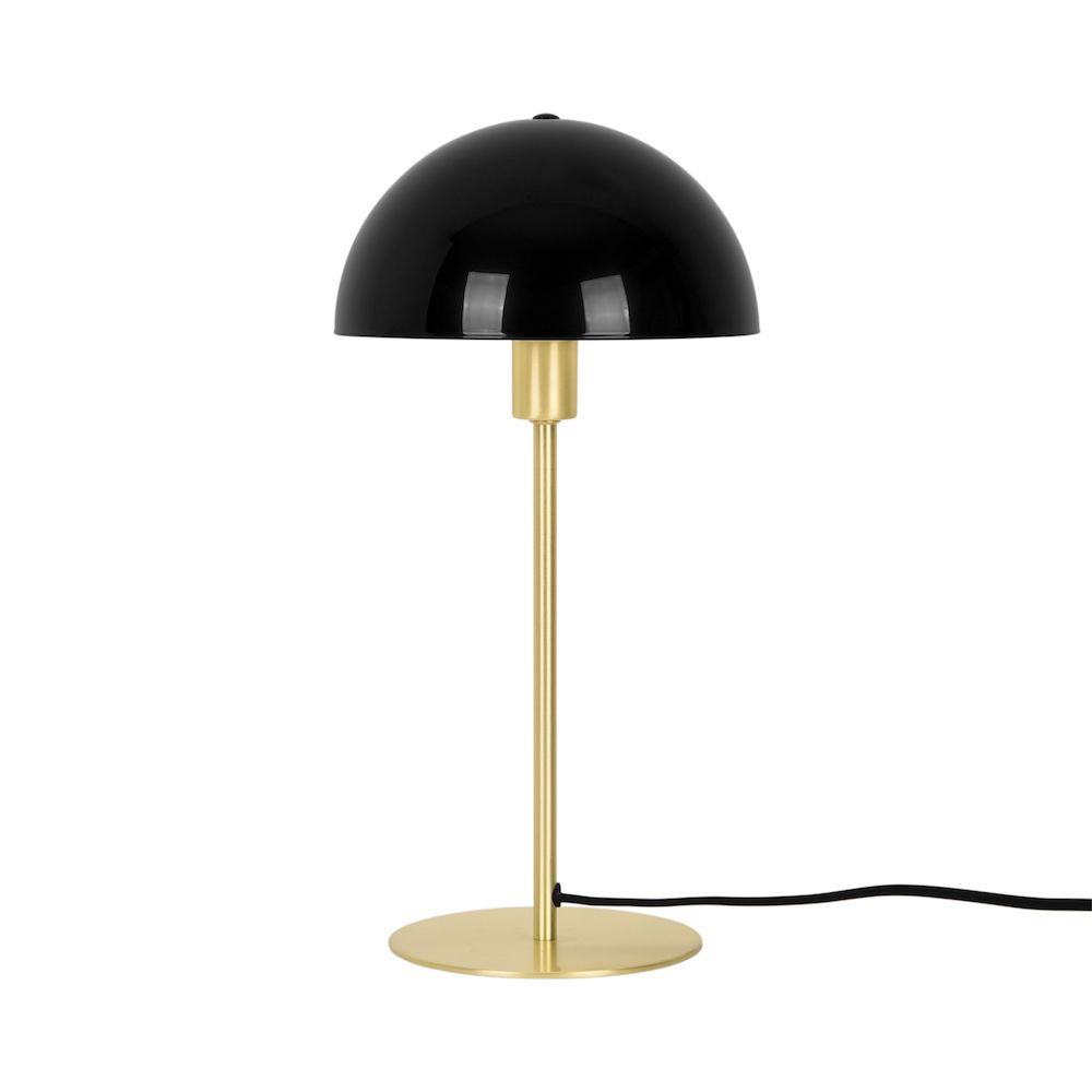 Lampa stołowa na złotej podstawie i czarnym kloszem