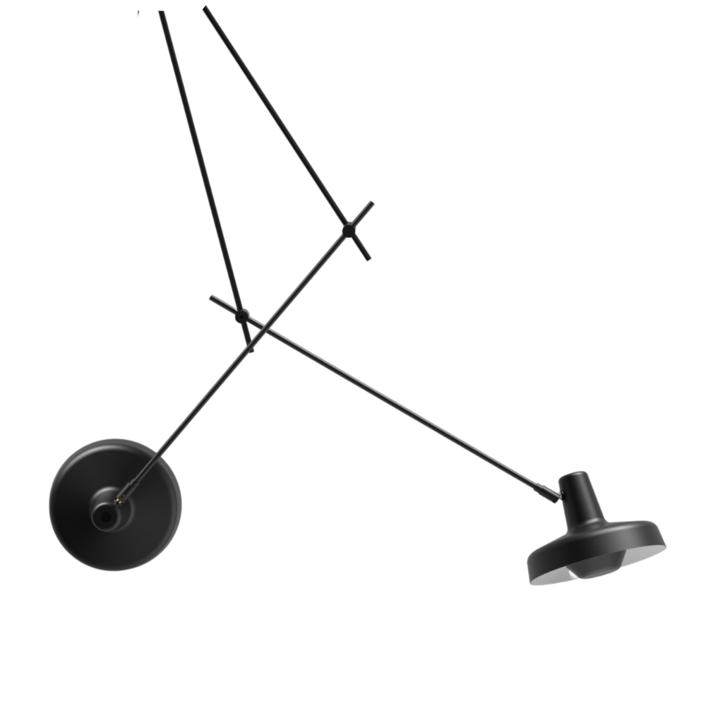 Czarna lampa wisząca z dwoma źródłami światła Arigato II - Grupa Products - długie ramiona