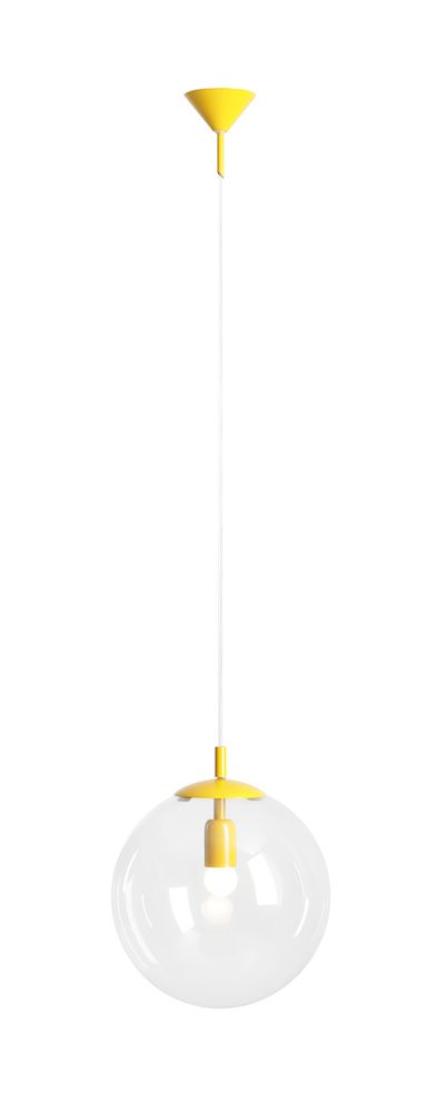 Lampa wisząca z kloszem transparentnym i żółtą oprawką