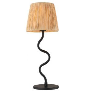 Czarna lampa stołowa Wriggle - naturalny klosz