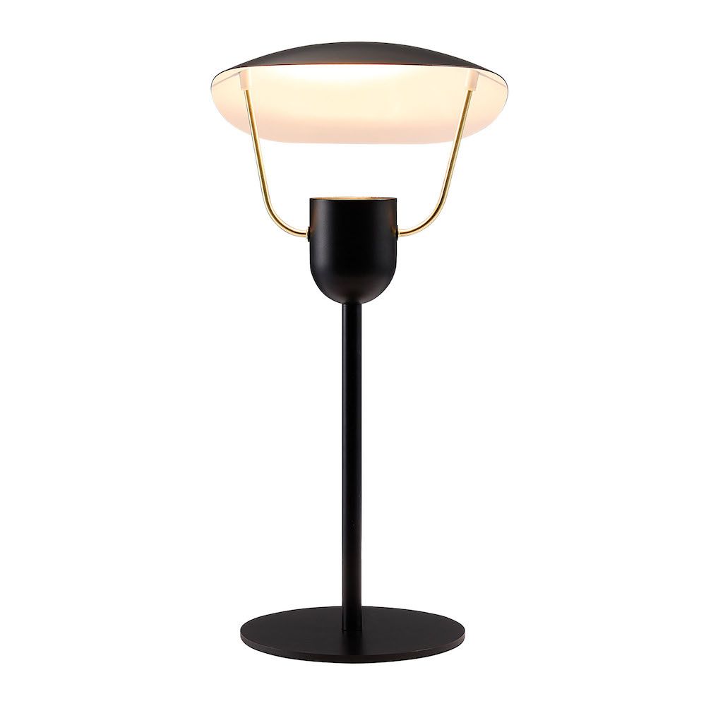 Nowoczesna lampa stołowa Fabiola - czarna, złote detale