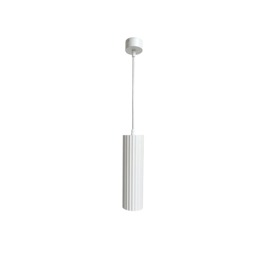 Biała lampa wisząca tuba Tokio - prążkowany klosz