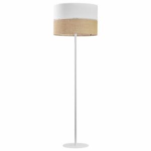 Biała lampa podłogowa Linobianco - jutowy abażur