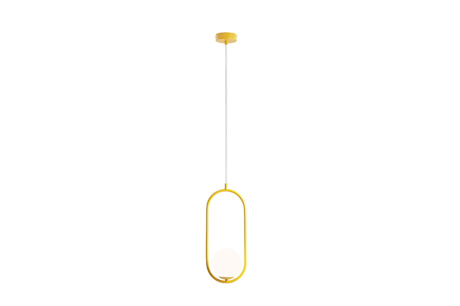 Zółta lampa wisząca - biała szklana kula