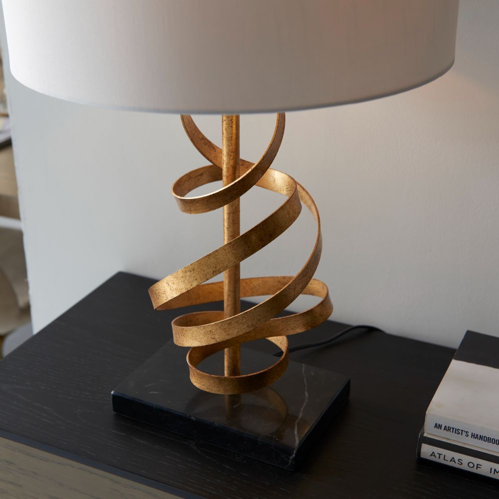 złota lampa stołowa oryginalny kształt