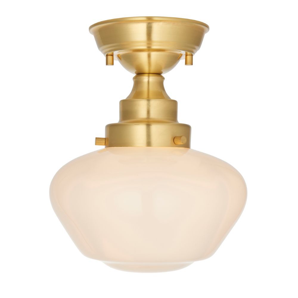 złota lampa sufitowa z białym kloszem klasyka