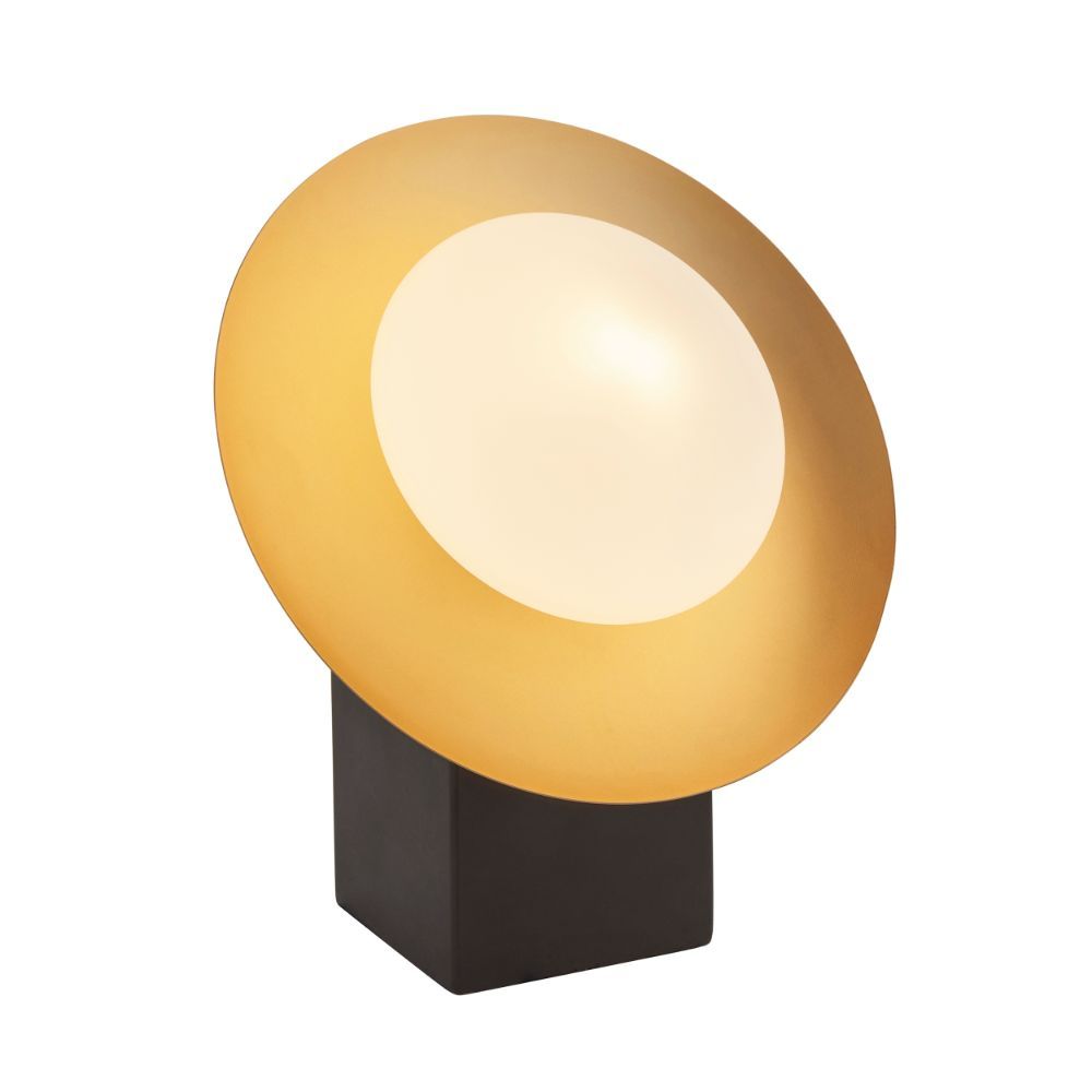 nowoczesna lampa stołowa złoty dysk
