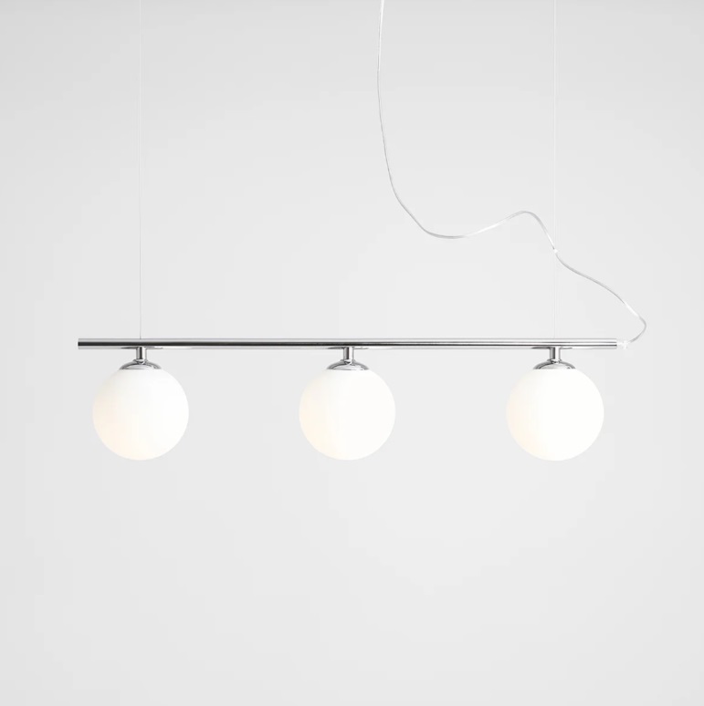 Srebrna lampa wisząca nad wyspę Beryl - 3 szklane kule