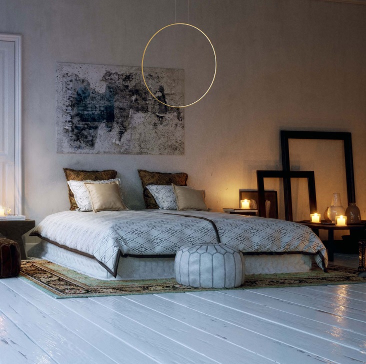 Złota lampa wisząca łazienkowa Ring Mirror S