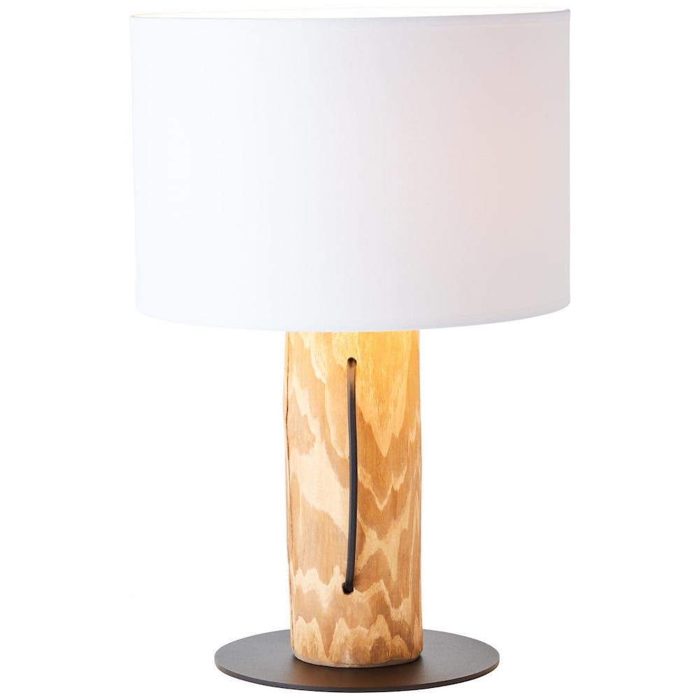 Jimena - lampa stojąca z drewnianą podstawą