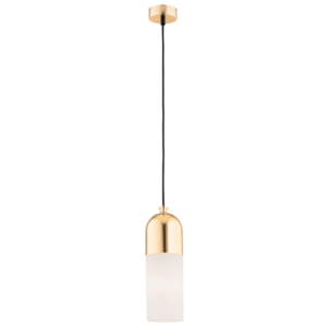 Promocja - Elegancka lampa wisząca Burgos - złota, szklany klosz