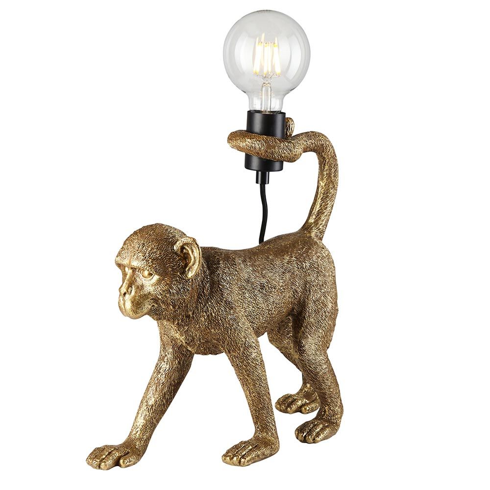 designerska lampa stołowa złota małpka