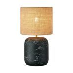 betonowa lampa stołowa z jutowym abażurem
