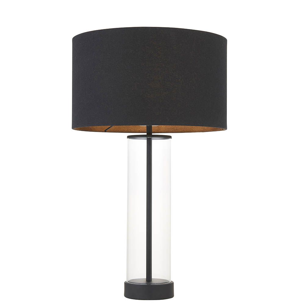 czarna lampa stołowa z abażurem
