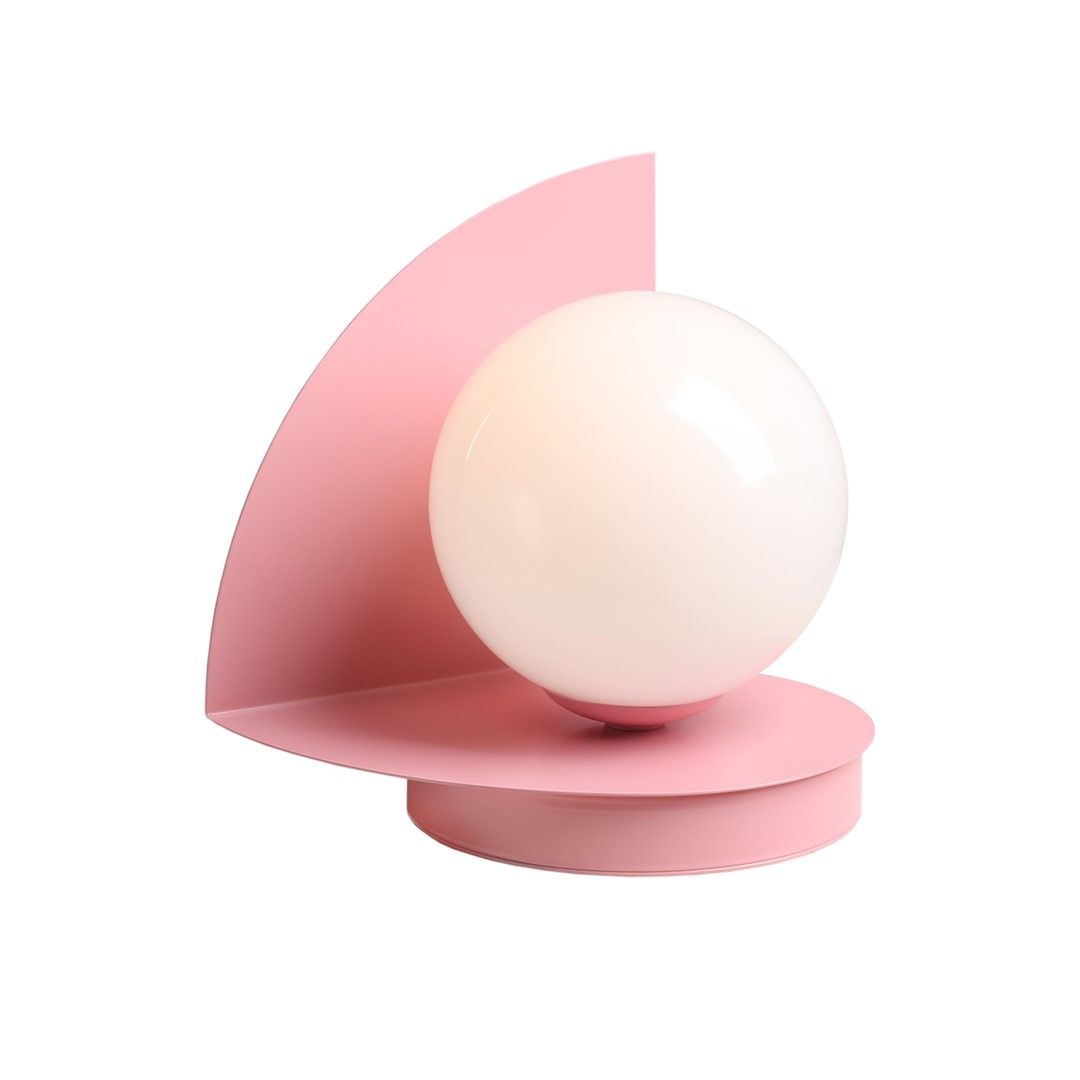 różowa lampa stołowa z mleczną kulą