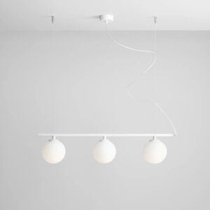Biała podłużna lampa wisząca Beryl - 3 szklane kule