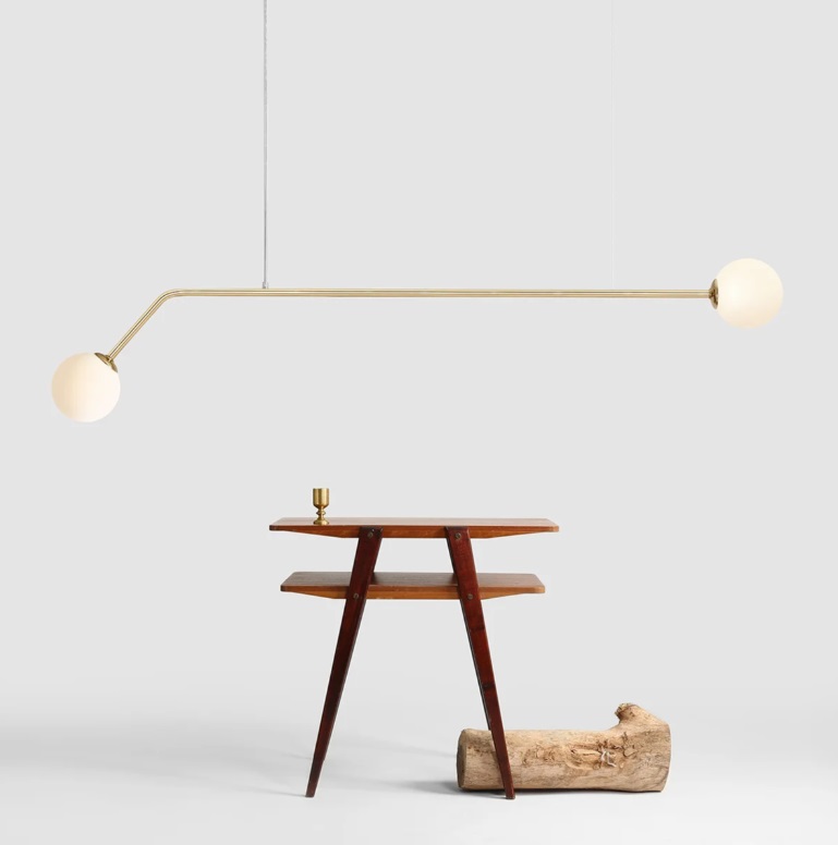 Podłużna złota lampa wisząca Pure - 2 szklane kule