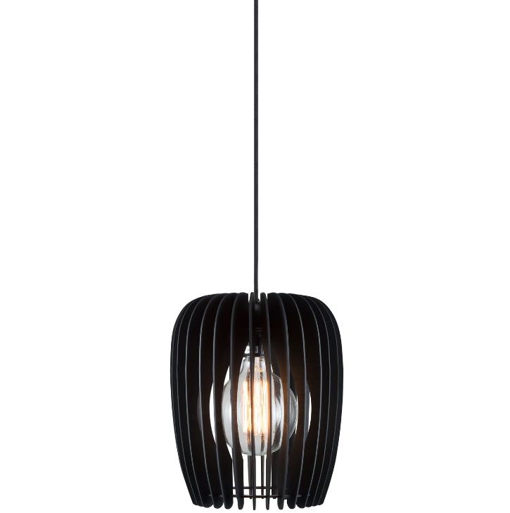 Czarna lampa wisząca Tribeca 24 z drewnianych listewek