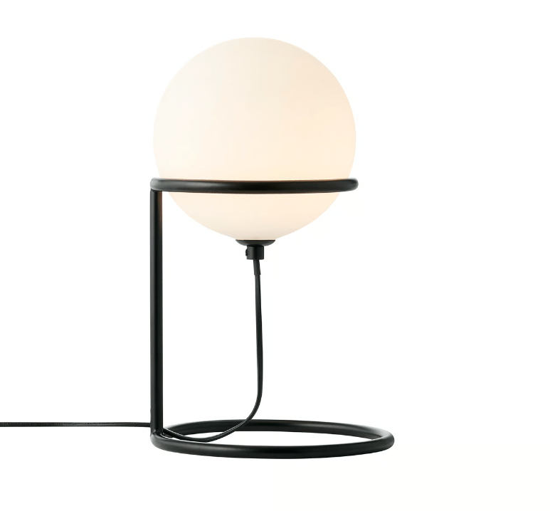 Lampa stołowa Wilson - biała kula na czarnej podstawie