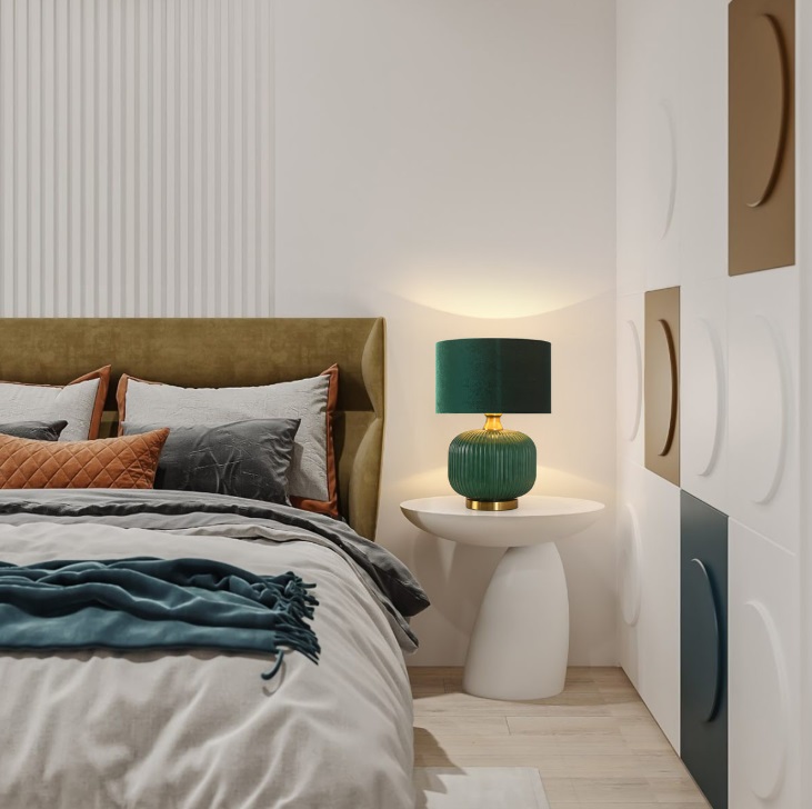 Zielona lampa stołowa do sypialni Tamiza 48 - klasyczna